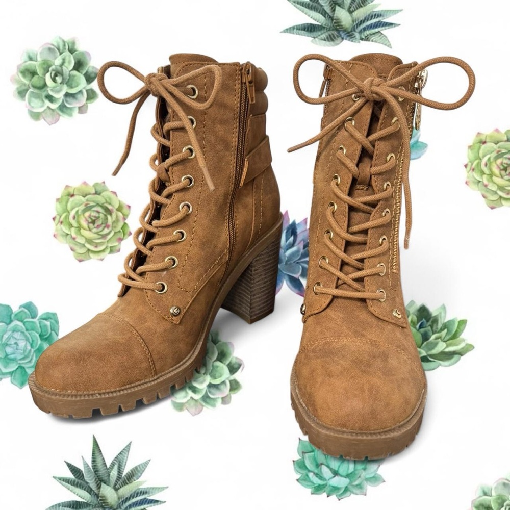 Guess Tan Lace-Up Ankle Boots